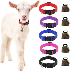 5 Pack Goat Collars with Bells, Horse Sheep Grazing Copper Bells and Adjustable