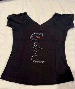 BEBE Black Stretch Logo Top with Image Size: M New with Tags