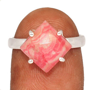 Faceted Natural Rhodochrosite - Argentina 925 Silver Ring Jewelry s.7 CR42016
