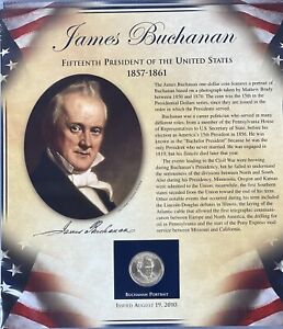 New ListingJames Buchanan Information Card W/Uncirculated Dollar Coin And 2 Stamps, PCS