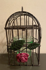 Vintage Retro Rose Vine Hanging Wire Bird Cage Metal Candle Holder Hinged Top