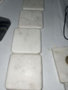 Set of Four (4) White Marble Coasters Square with Rounded Edges 4x4