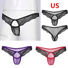 Men's Lace Sissy Panties Mesh Sheer Underwear Sexy Low Rise Briefs Gay Lingerie
