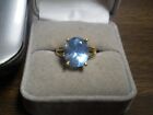 14K Yellow Gold Ladies Blue Topaz Solitaire Ring         4.7 Grams