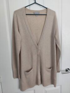 Pure Collection 100% Cashmere Beige Long Cardigan Size UK 16 *Flawed*