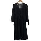 Akaiv Dress Womens Medium Black Floral Lace Button Front Tie Sleeve Midi Goth