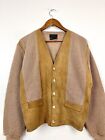 Vintage 1960s Van Heusen Mohair Wool Marco Di Roma Cardigan Suede Leather Beige