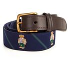 Polo Ralph Lauren Men's SZ 38 Leather Trim Belt Embroidered Logo Bear  Navy $115