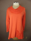 Fenini Women's M Orange Cotton Linen Tunic Top Cowl Neck Pocket 3/4 Sleeve