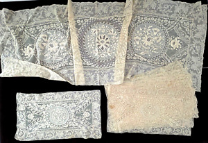 6 Vintage Antique Handmade Normandy Lace Placemats & Runner YY892