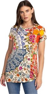 Johnny Was 2X Tunic Multicolor Blouse Cap Sleeve Round Neck. NWT $140
