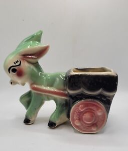 Planter Shawnee Pottery Donkey and Cart Green Black Red Blush Vintage 40-50's