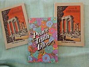 3 Vintage small gospel bible booklets I and II Corinthians 70s? Peace Truth Love
