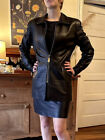 Vintage 90s Women’s Donna Karan NY Leather Skirt And Jacket Set Black Split Size