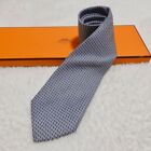 Hermes Tie for Men Used H Logo Faccone Pattern Blue White Silk No Box Used VG