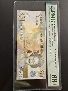 PMG 68 Cayman Islands 70 Dollars Banknote 2022 ( 2023 ) UNC P47A Commemorative