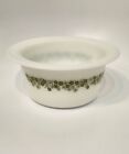 Vintage Corelle Butter Dish Bowl Green on White Milk Glass Crazy Daisy 1970s