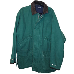 Nautica Vintage Chore Barn jacket Green Navy sz xl mens leather collar cuffs