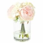 Floral Centerpiece in Glass Vase Hydrangea and Rose Flowers 7.5 x 5 Inch