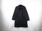 Vtg 70s Streetwear Mens 40L Distressed Alpaca Mohair Lined Trench Coat Black USA