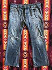 Diesel Industry Zathan Bootcut Mens Button Fly Blue Denim 34x30 Distressed Jeans