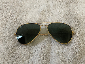 Pre-Owned Ray-Ban RB3025 L0205 Aviator Sunglasses Gold/Green Classic 58mm