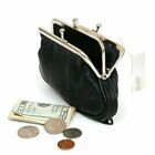 Black Genuine Leather Woman Coin Purse Double Frame Change Wallet Womens