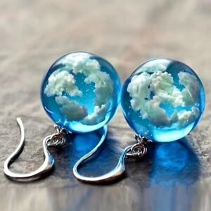 Unique Exquisite Blue Sky White Clouds Glass Ball Earrings Jewelry Women Fashion