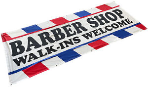 3x8 ft BARBER SHOP WALK INS WELCOME Banner Sign Polyester Fabric wb