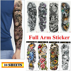 10 Sheets Fake Temporary Tattoo Large Full Arm Sticker Waterproof Black Color