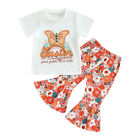 Girls Clothes Suits Letter Rainbow Print T-Shirts and Floral Pants