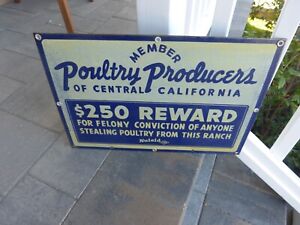 Authentic Porcelain NuLaid Eggs $250 Reward Poultry Producers California Sign