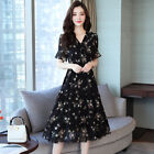 Women V-Neck Summer Dress Korean Beautiful Temperament Chiffon Printing Fashion