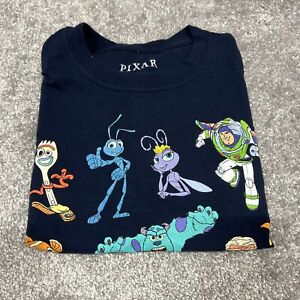 Disney PIXAR Characters Print Short Sleeve Blue Cotton T-Shirt Tee Size Large
