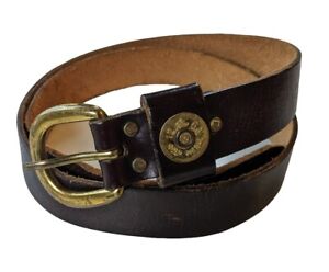Belt Men's Brown Leather Shotgun Shell 12 Gauge Gold Medal Brass Size 38