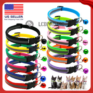 Reflective Nylon Cat Safety Collar with Bell for Cat Kitten Small Dog adjustable
