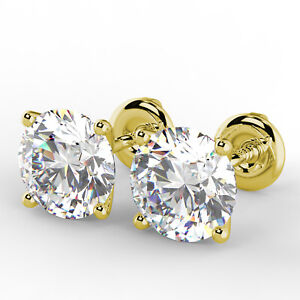 1.02 Ct Round Cut VS1/D Diamond Stud Earrings 14K Yellow Gold