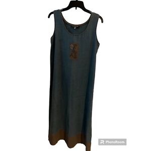 Fenini Blue and Brown Linen Dress Size M