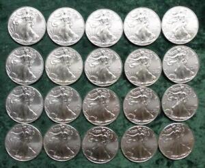 2020 American Silver Eagle $1 Roll, 1oz .999 Silver Dollars, 20 Mint BU Coins