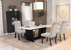 5 PC WHITE MARBLE DINING TABLE SAND VELVET CHAIRS DINING ROOM FURNITURE SET