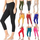 Women's Capri Leggings Soft Stretch Cotton 3/4 Length Cropped Fitness Yoga Pants