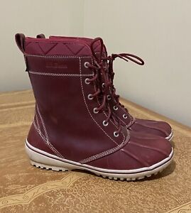 Womens L.L. Bean Bar Harbor Duck Boots Size 8.5 Red leather Waterproof Tek 2.5