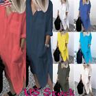 Kaftan Womens Cotton Linen Maxi Shirt Dress Kaftan Solid Casual Long Tops Dress
