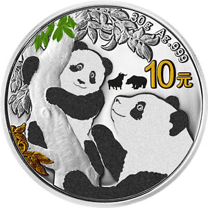 2021 China Panda Gilded Color Bull and Bear Diamond Line Silver Coin 1Oz Top