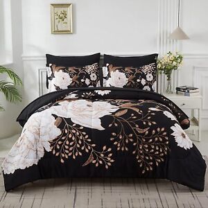 7 Piece Bed in a Bag Queen Comforter Set Botanical Floral Bedding Set,White