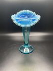 Antique Victorian Blue Opalescent Glass Jack in the Pulpit Vase 7”.  Base Glows