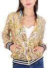 Sequin Sparkle Long Sleeve Front Zip Casual Blazer Jacket With Pockets