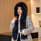 Women's Real Fox Fur Scarf and Hat Set Warm Knitted Cape Shawl Wrap Collar Cap
