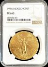 1946 GOLD MEXICO 50 PESOS WINGED VICTORY COIN NGC MINT STATE 63