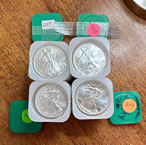 4 Rolls 20 Coins ASE American Silver Eagles BU: 2005, 2010, 2012, 2014 .999 Fine